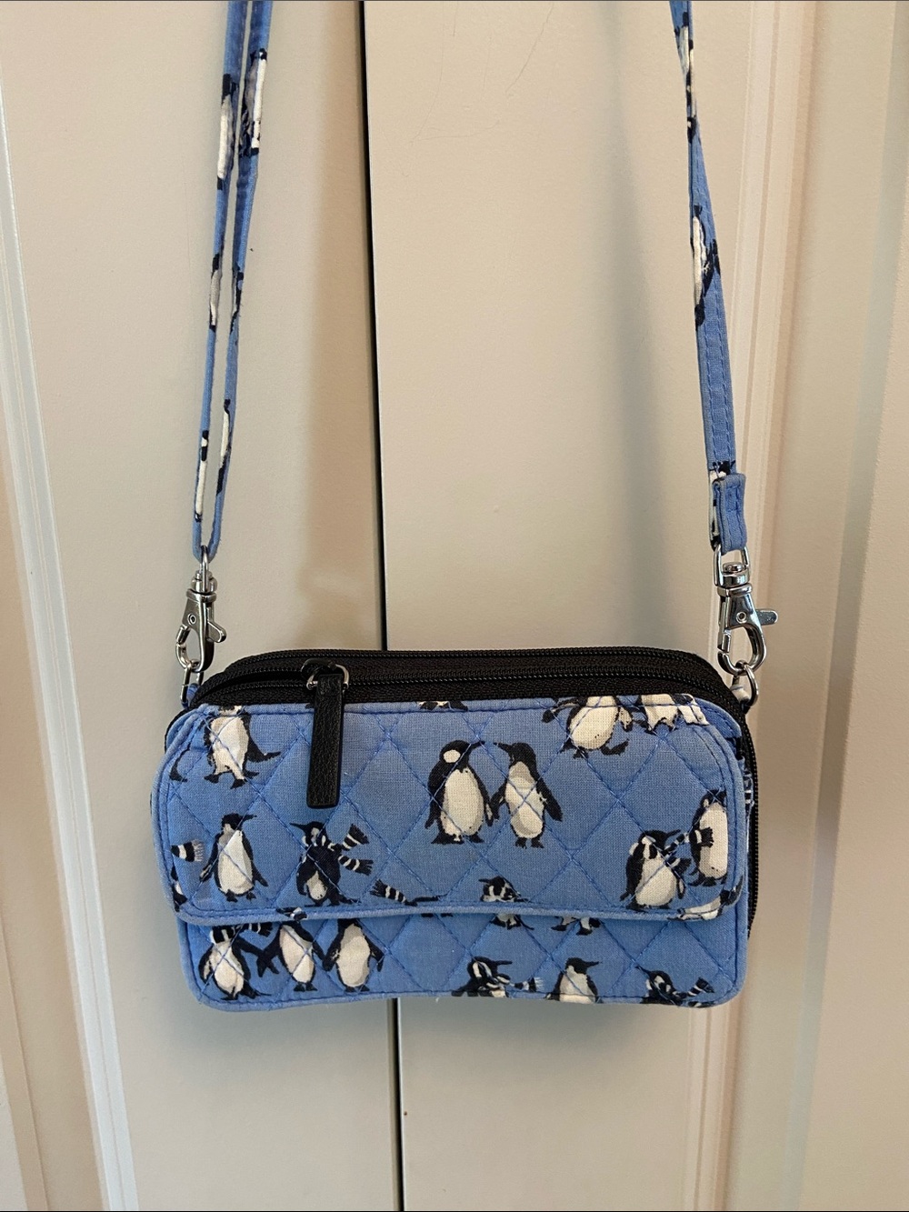 Vera Bradley Light Blue Quilted Crossbody with Penguin Motif